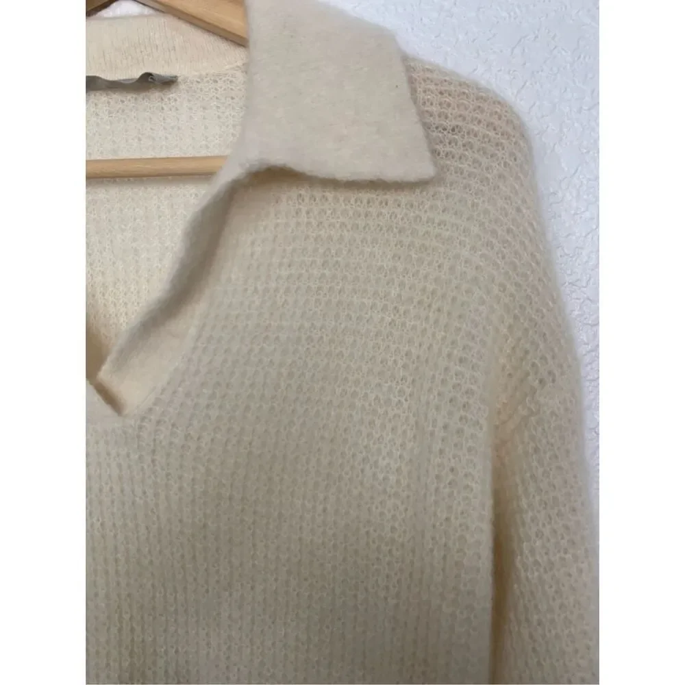 Everlane Alpaca Waffle-Stitch Polo Sweater Ivory Size XXS